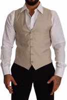 Beige Cotton Silk Slim Fit Waistcoat Vest 5