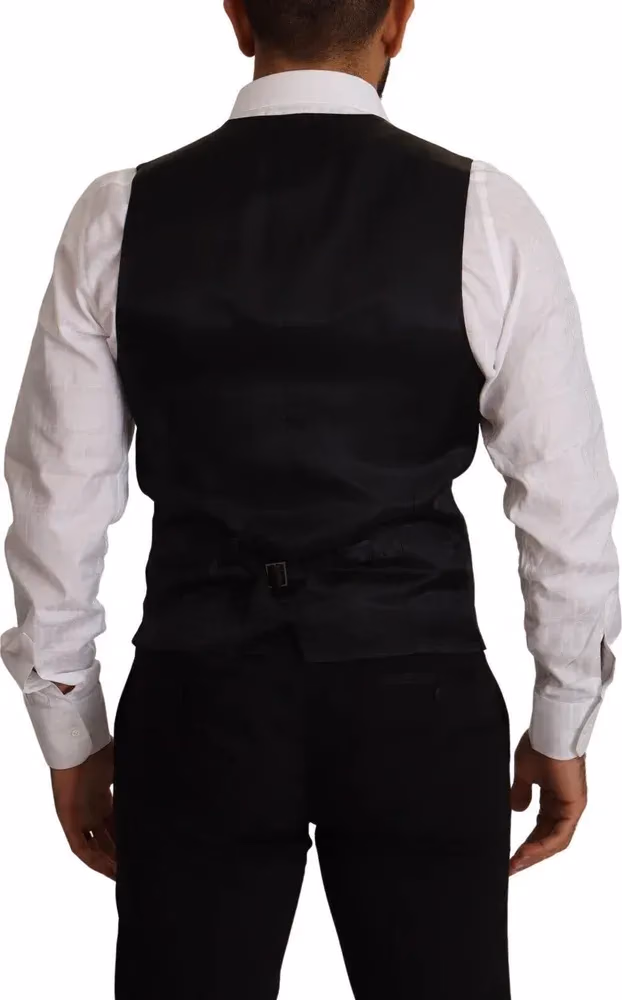 Blue Striped Wool Stretch Waistcoat Vest
