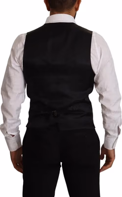 Blue Striped Wool Stretch Waistcoat Vest