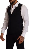 Blue Striped Wool Stretch Waistcoat Vest 4