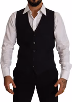 Blue Striped Wool Stretch Waistcoat Vest 5