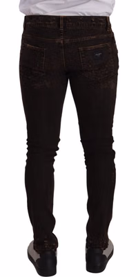Brown Distressed Slim Fit Skinny Denim Jeans