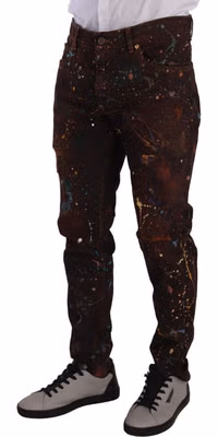 Brown Splash Color Cotton Regular Denim Jeans
