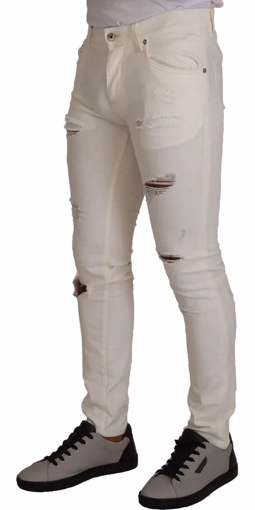 White Tattered Skinny Cotton Men Denim Jeans