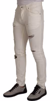 White Tattered Skinny Cotton Men Denim Jeans 1