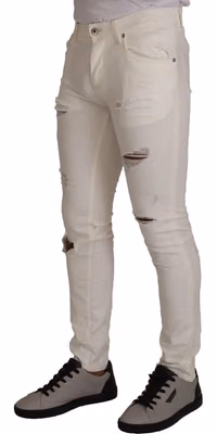 White Tattered Skinny Cotton Men Denim Jeans