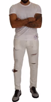 White Tattered Skinny Cotton Men Denim Jeans 3