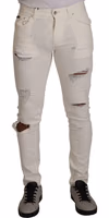White Tattered Skinny Cotton Men Denim Jeans 4
