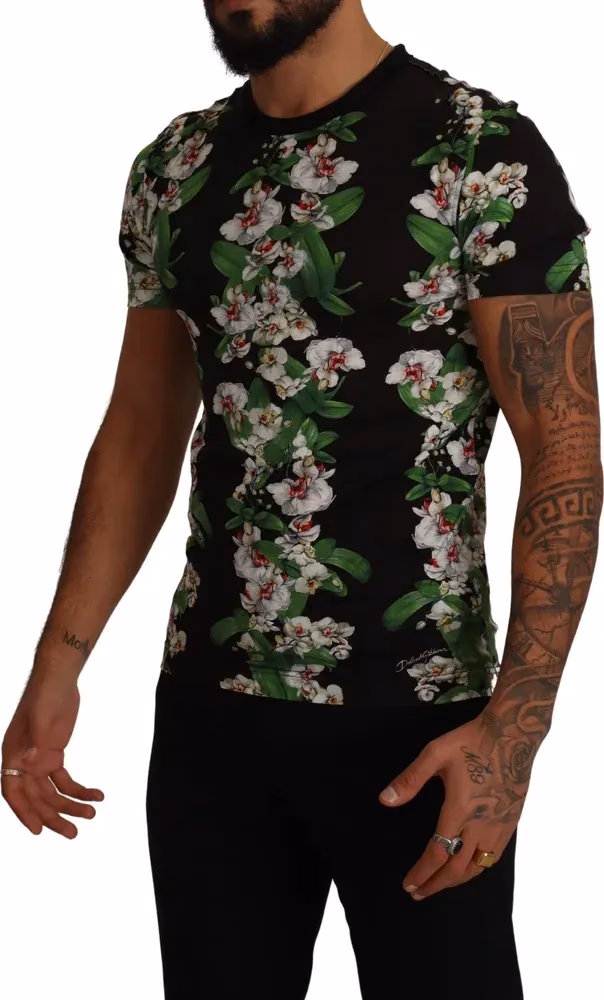 Black Floral Print Crewneck T-shirt