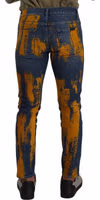 Blue Yellow Dye Cotton Skinny Men Denim Jeans 1