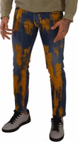 Blue Yellow Dye Cotton Skinny Men Denim Jeans 2