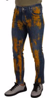 Blue Yellow Dye Cotton Skinny Men Denim Jeans 3