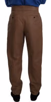 Brown Leather Tapered High Waist Pants 2