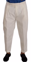 White Cotton Tapered Men Trouser Dress Pants 4