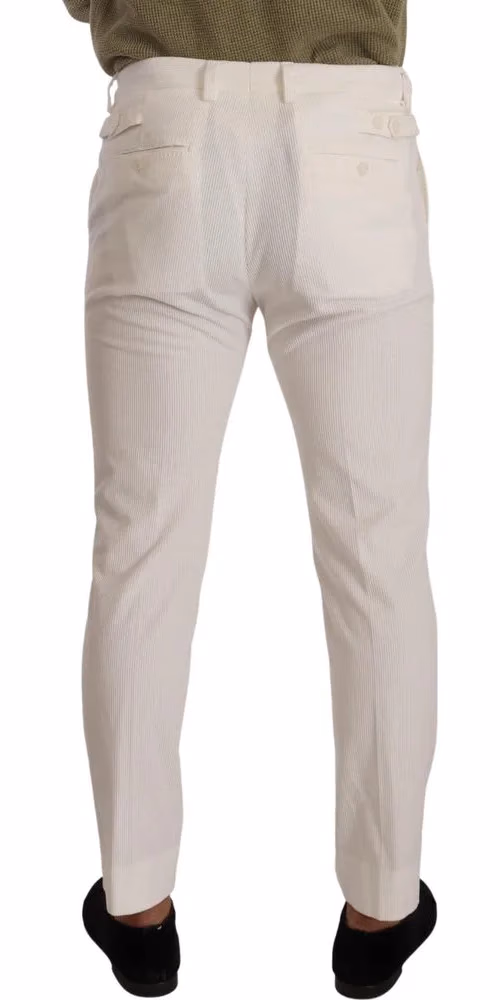 White Cotton Skinny Corduroy Trouser Pants