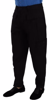Black Cotton Stretch Tapered Cargo Pants