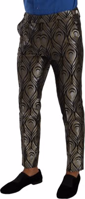 Silver Gold Jacquard Men Trouser Dress Pants