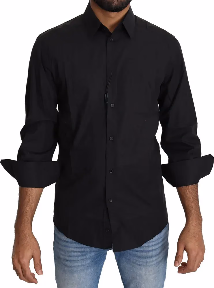 Black Cotton Formal Dress Men Top Shirt