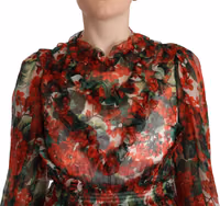 Multicolor Red Floral Silk Long Maxi Dress 4