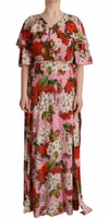 Pink Floral Silk Stretch Gown Maxi Dress 1