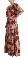 Pink Floral Silk Stretch Gown Maxi Dress 2