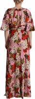 Pink Floral Silk Stretch Gown Maxi Dress 4