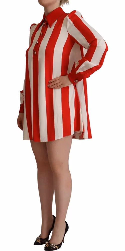 White Red Stretch Mini Shirt Gown Dress