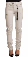 White Mid Waist Cotton Denim Slim Fit Jeans 1