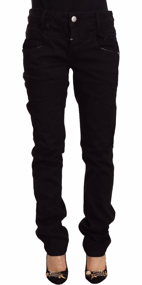 Black Low Waist Cotton Stretch Denim Skinny Jeans