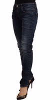 Blue Washed Cotton Mid Waist Skinny Denim Jeans 1