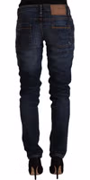 Blue Washed Cotton Mid Waist Skinny Denim Jeans 2
