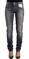 Blue Washed Cotton Mid Waist Skinny Denim Jeans 1