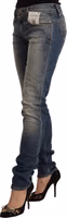 Blue Washed Cotton Mid Waist Skinny Denim Jeans 2