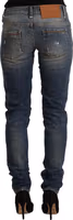 Blue Washed Cotton Mid Waist Skinny Denim Jeans 3
