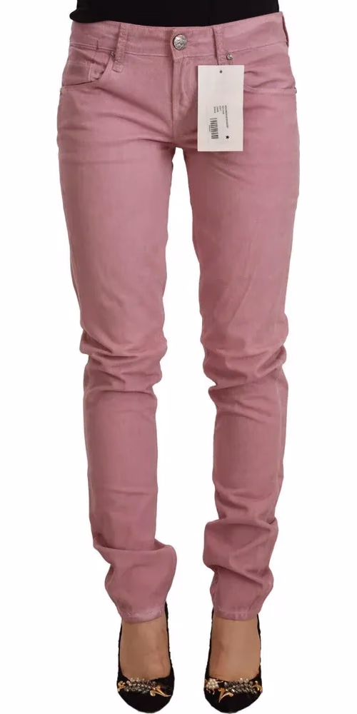 Pink Cotton Slim Fit Women Denim Skinny Jeans