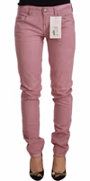 Pink Cotton Slim Fit Women Denim Skinny Jeans 1