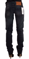 Black Washed Cotton Skinny Denim Low Waist Jeans 3