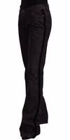 Black Mid Waist Cotton Denim Straight Boot Cut Jeans 2