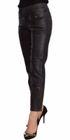 Black Glittered Mid Waist Cotton Cropped Pants 2