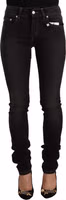 Black Washed Mid Waist Cotton Skinny Slim Fit Jeans 1