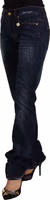 Dark Blue Washed Mid Waist Cotton Denim Straight Jeans 2