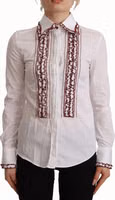 White Cotton Lace Long Sleeves Ruffle Collar Top Shirt 1