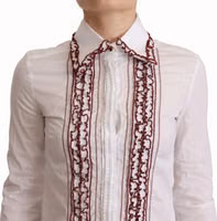 White Cotton Lace Long Sleeves Ruffle Collar Top Shirt 4