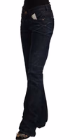Dark Blue Mid Waist Cotton Denim Straight Jeans 1