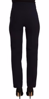 Black High Waist Polyester Women Straight Pants 3
