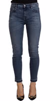 Blue Mid Waist Cotton Denim Slim Fit Cropped Jeans 1
