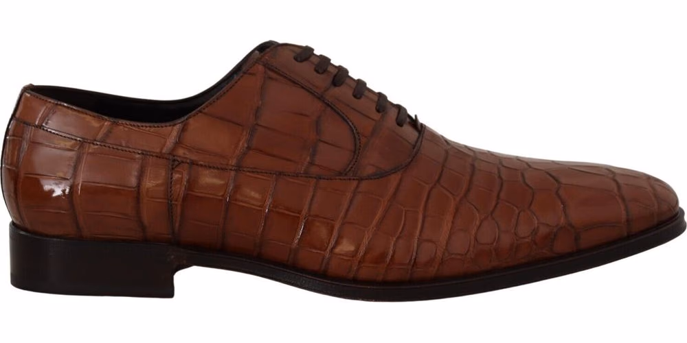 Brown Crocodile Leather Mens Formal Derby Shoes