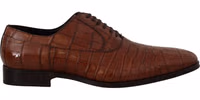 Brown Crocodile Leather Mens Formal Derby Shoes 1