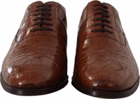 Brown Crocodile Leather Mens Formal Derby Shoes 2