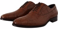 Brown Crocodile Leather Mens Formal Derby Shoes 3